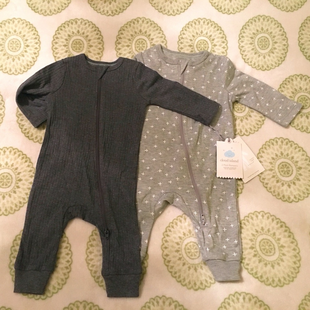 NWT Cloud Island 2-Pack Romper Size 0-3 Months Inverted Zipper